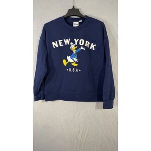 Disney Adult Blue Donald Duck New York Graphic Pulllover Sweatshirt Size Medium